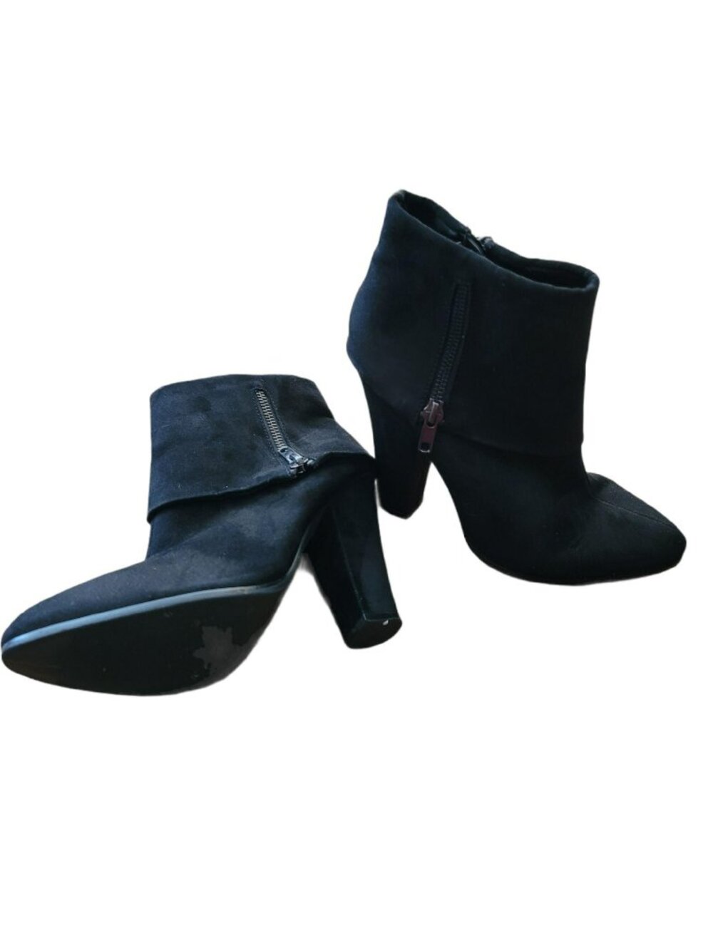 Black Suede Ankle Boots Booties Cuffed Side Zip Forever 21 Size 6 LH8146